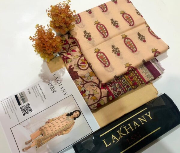 3 Pcs Lakhany LG-UB-0068-Peach Unstitched Printed Suit